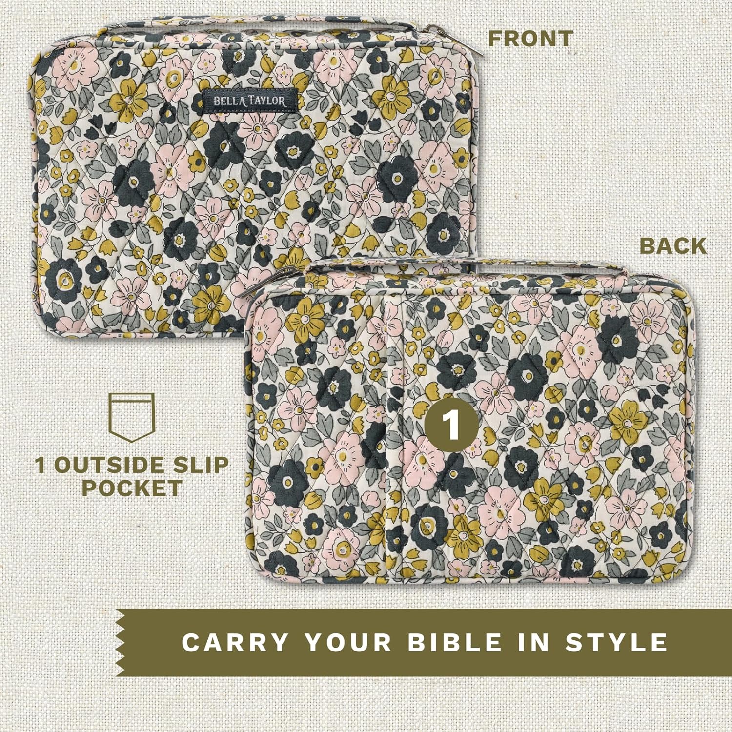 Bella Taylor Small Bible Cover for Women - Quilted Cotton Bible Case for 6 x 9 inch Books - Cameo Rose 83 91DO+my3MDL. AC SL1500 - northernschoolofshiatsu.co.uk