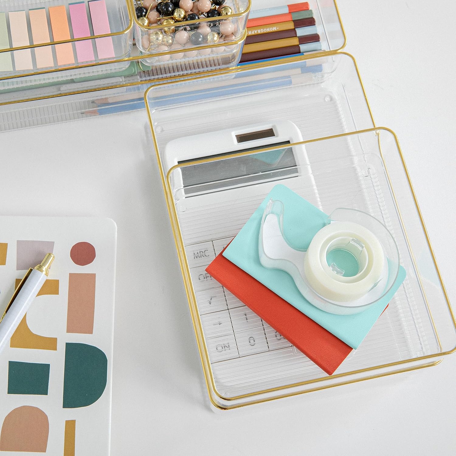 Martha Stewart Kerry Plastic Stackable Office Desk Drawer Organizers, Set of 6, with Gold Trim 16 91Env0AccoL. AC SL1500 - northernschoolofshiatsu.co.uk