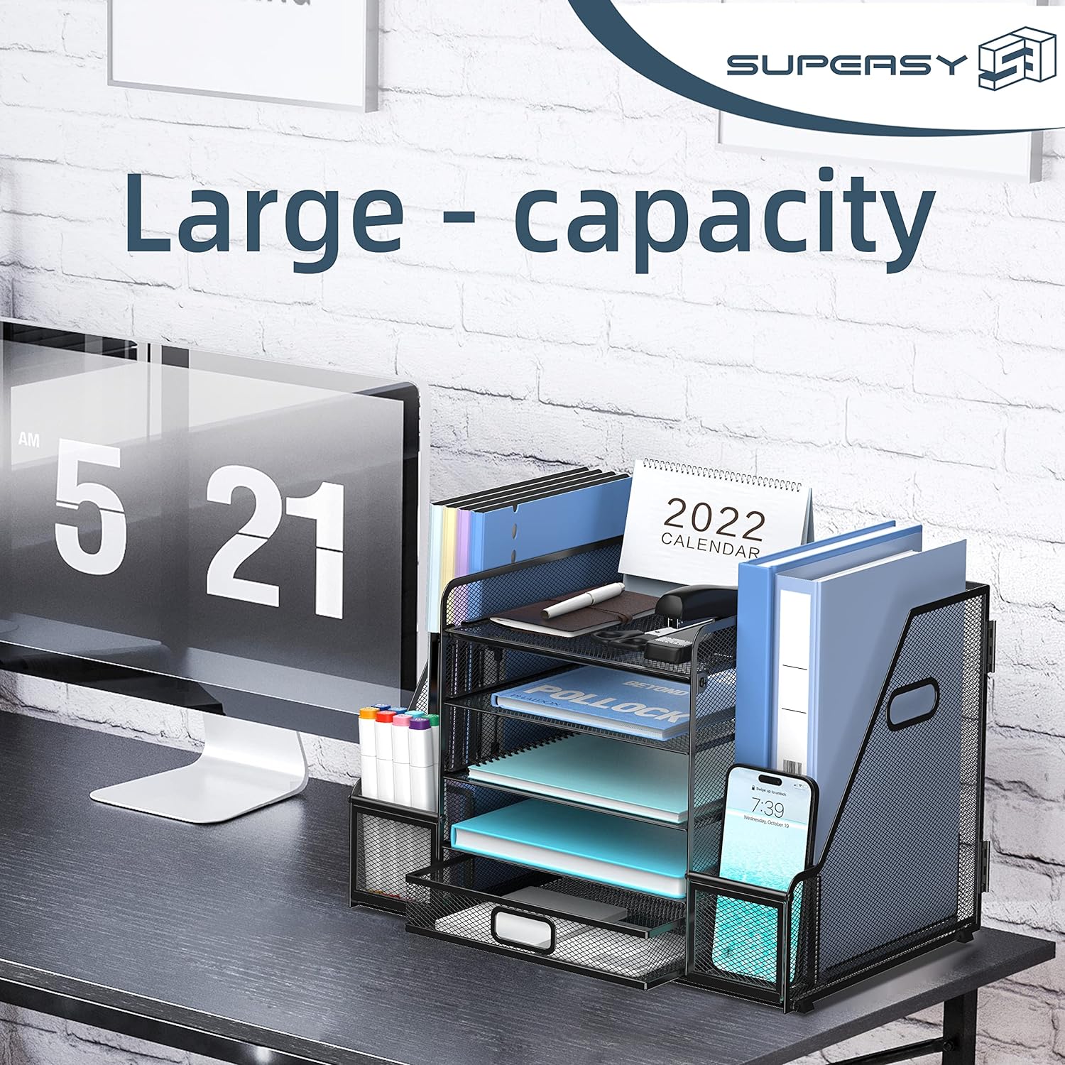 SUPEASY Mesh Desk Organizer with File Holder, 5-Tier Paper Letter Tray Organizer with Magazine Holder, Desktop Organizer and Storage with Drawer for Office Supplies Home or School, Black 2 91Iekk0L QL. AC SL1500 - northernschoolofshiatsu.co.uk