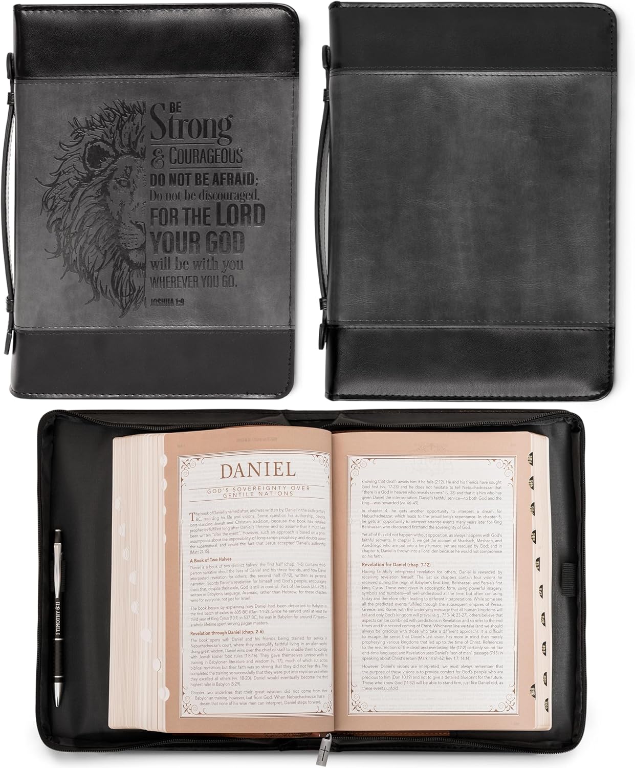 Christian Art Gifts Classic Faux Leather Bible Cover for Men and Women: Be Strong and Courageous - Joshua 1:9 Inspirational Bible Verse with Lion, Gray and Black, Medium 1 91JRTH3y4QL. AC SL1500 - northernschoolofshiatsu.co.uk