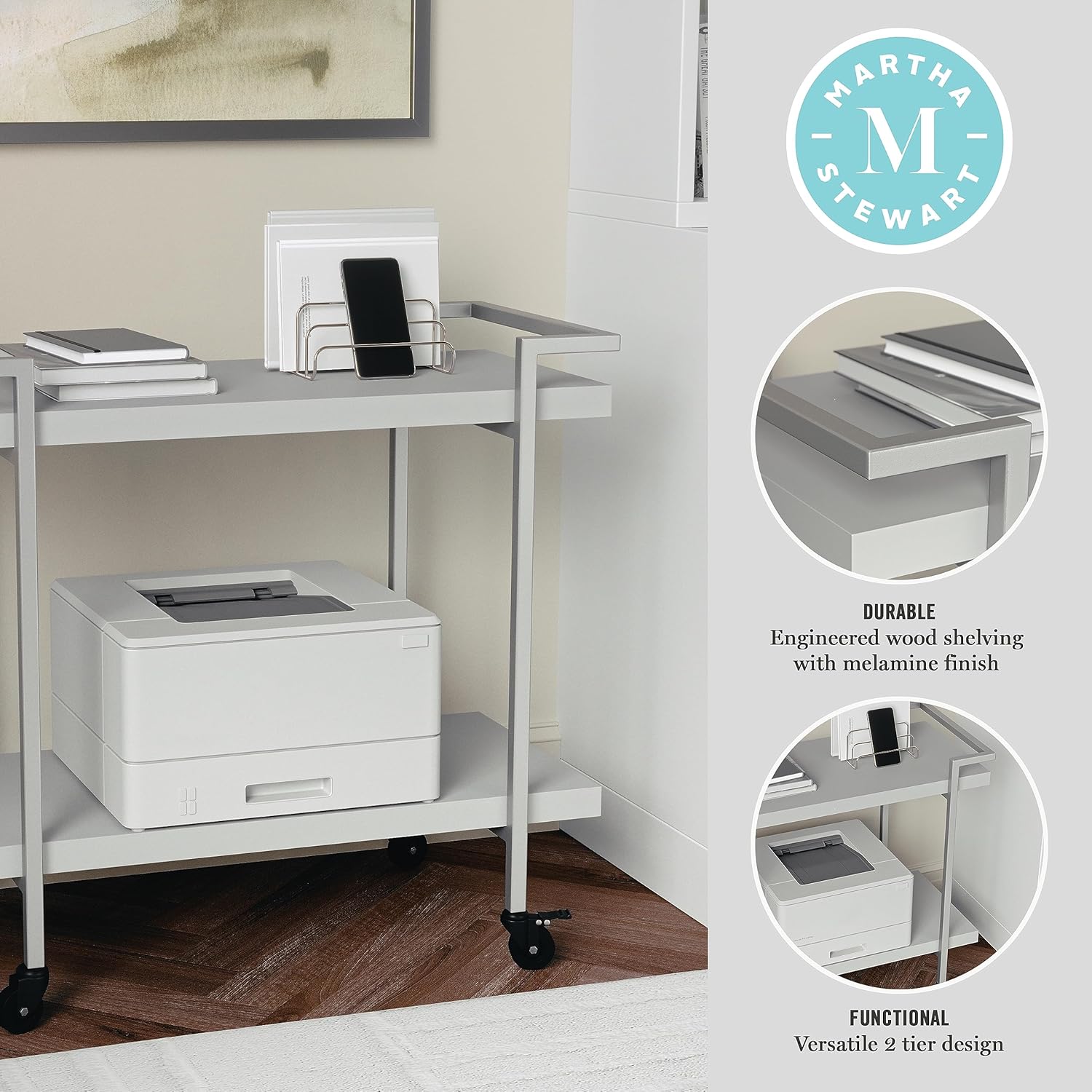 Martha Stewart Liam 2-Tier Mobile Office Storage and Printer Cart in White with Polished Brass Frame 3 91LnFclueZL. AC SL1500 - northernschoolofshiatsu.co.uk