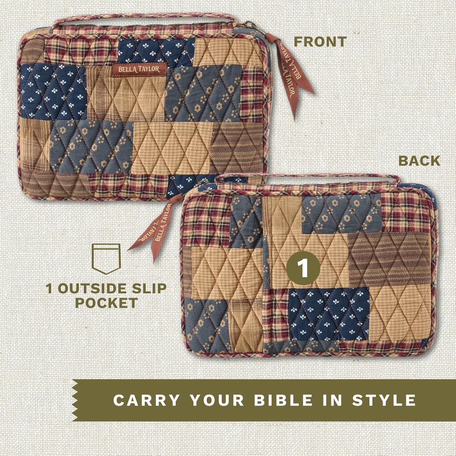 Bella Taylor Small Bible Cover for Women - Quilted Cotton Bible Case for 6 x 9 inch Books - Cameo Rose 47 - northernschoolofshiatsu.co.uk