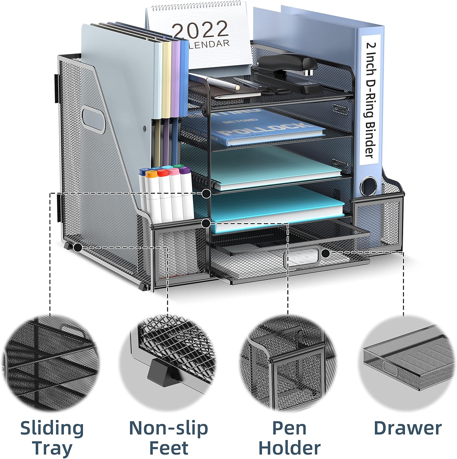 SUPEASY Mesh Desk Organizer with File Holder, 5-Tier Paper Letter Tray Organizer with Magazine Holder, Desktop Organizer and Storage with Drawer for Office Supplies Home or School, Black 3 91fHv7bbXjL. AC SL1500 - northernschoolofshiatsu.co.uk