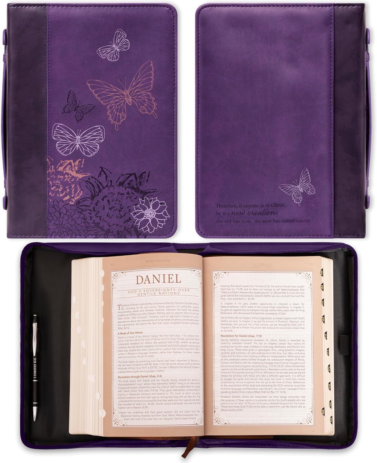 Christian Art Gifts Women's Fashion Bible Cover New Creation 2 Corinthians 5:17, Purple Butterfly Faux Leather, Large 1 91j3euaOasL. AC SL1500 - northernschoolofshiatsu.co.uk