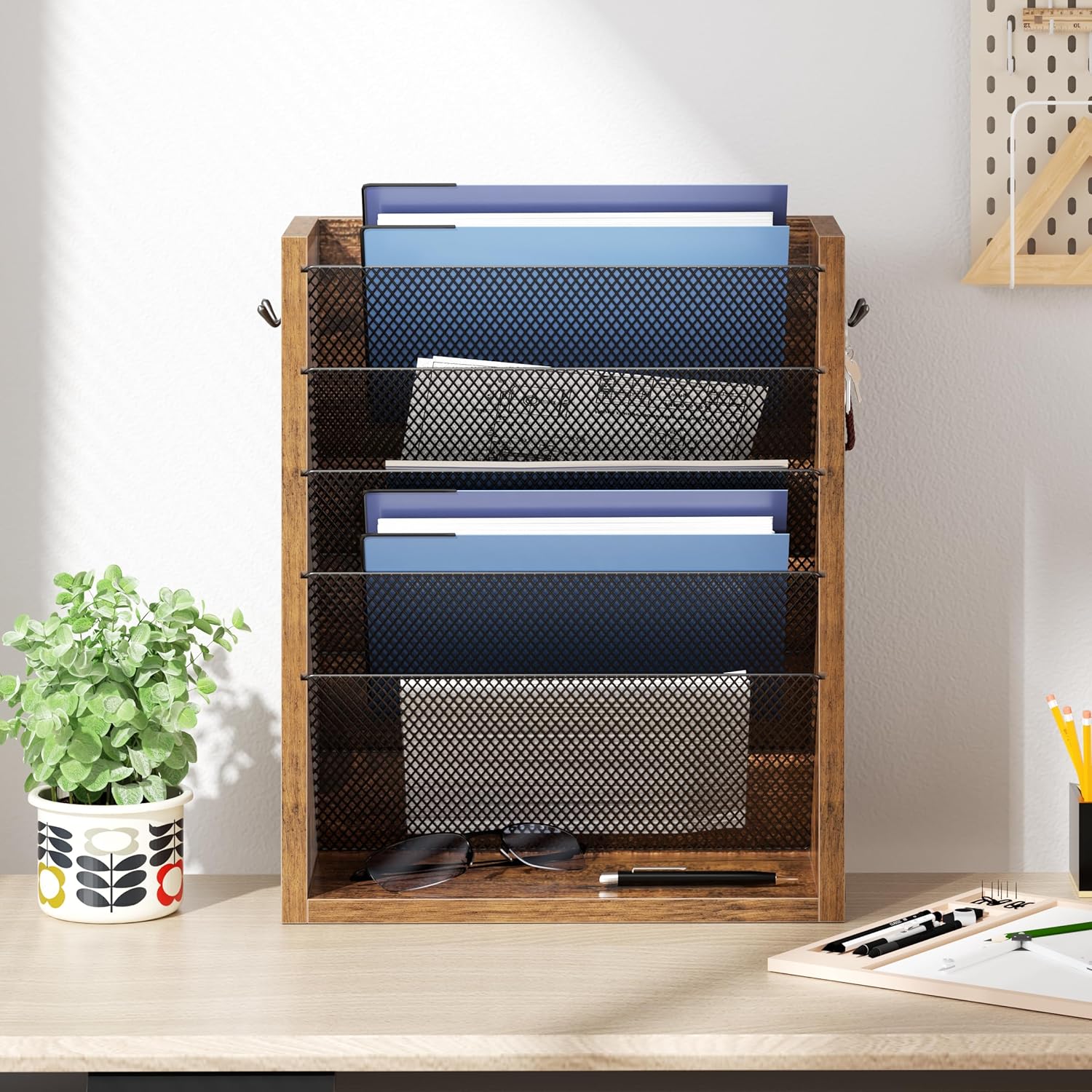 Hanging Wall File Organizer, 6 Tier Wood Wall File Holder with 2 Hooks, Mail Organizer Wall Mounted with Bottom Flat Tray, Vertical Paper Desk Storage for Office, Home, Rustic Brown 2 91mtl8CGogL. AC SL1500 - northernschoolofshiatsu.co.uk