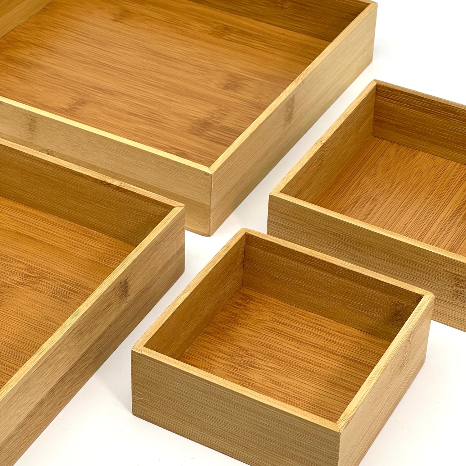 Bam & Boo - 4-Piece Natural Bamboo Organizer Tray & Storage Bin (Assorted Sizes) - for Office, Kitchen, Dresser 3 91pHHQFJNJL. AC SL1500 - northernschoolofshiatsu.co.uk
