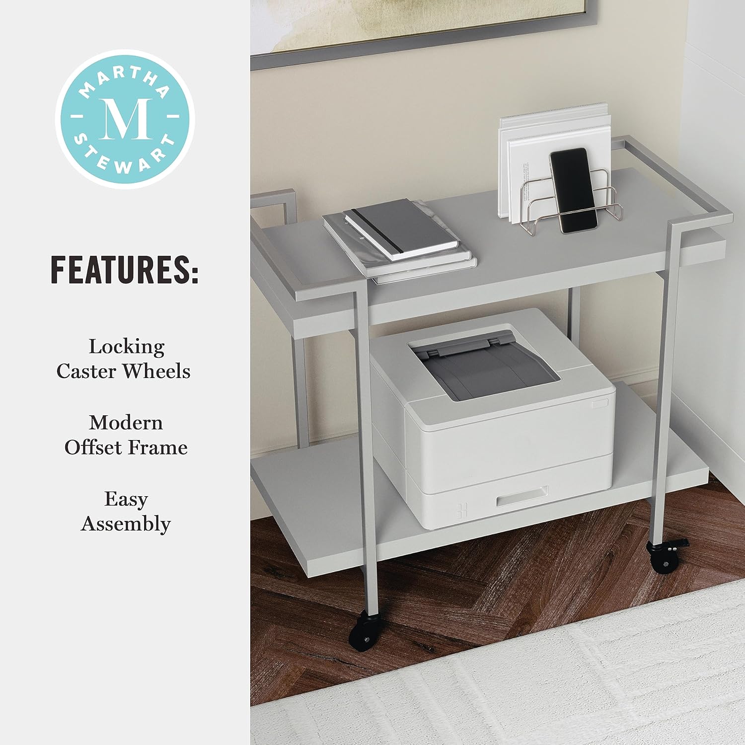 Martha Stewart Liam 2-Tier Mobile Office Storage and Printer Cart in White with Polished Brass Frame 5 91qmvZAPhJL. AC SL1500 - northernschoolofshiatsu.co.uk