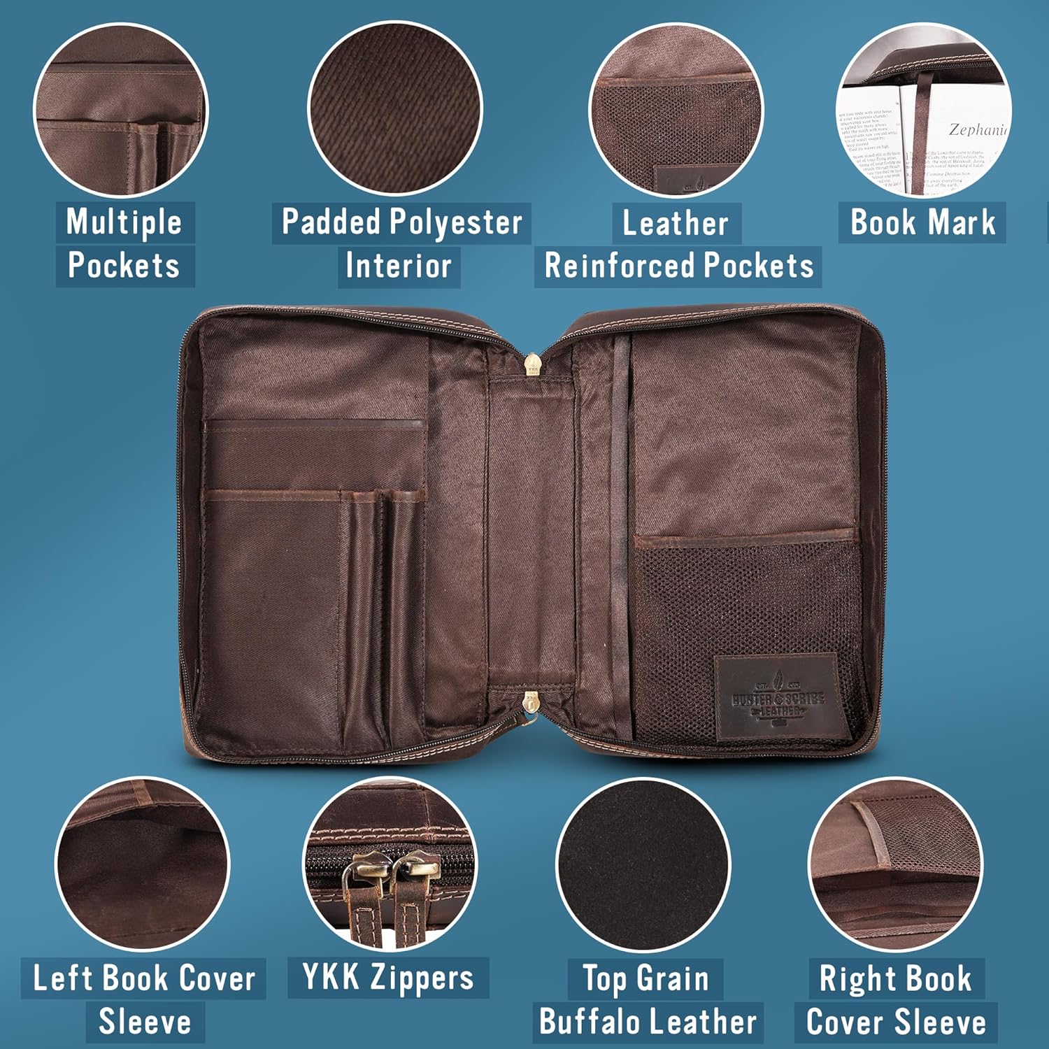 Hunter & Scribe Leather Bible Covers for Men and Women - Top Grain Buffalo Leather - Genuine Leather Bible Cover with Pockets, Zipper, and Bookmark - Bible case - Book Cover - Large Dark Brown 2 91sSU8WyccL. AC SL1500 - northernschoolofshiatsu.co.uk