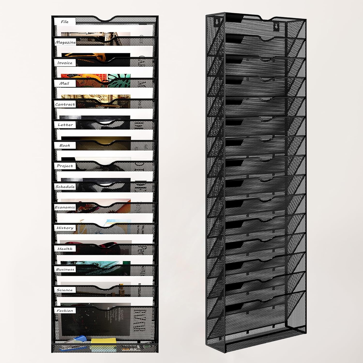 16 Tier Wall Mounted Magazine Rack with Tray Mesh A4 Paper File Organiser Mail Holder Storage, Black 7 91tEVH58gYL. AC SL1500 - northernschoolofshiatsu.co.uk