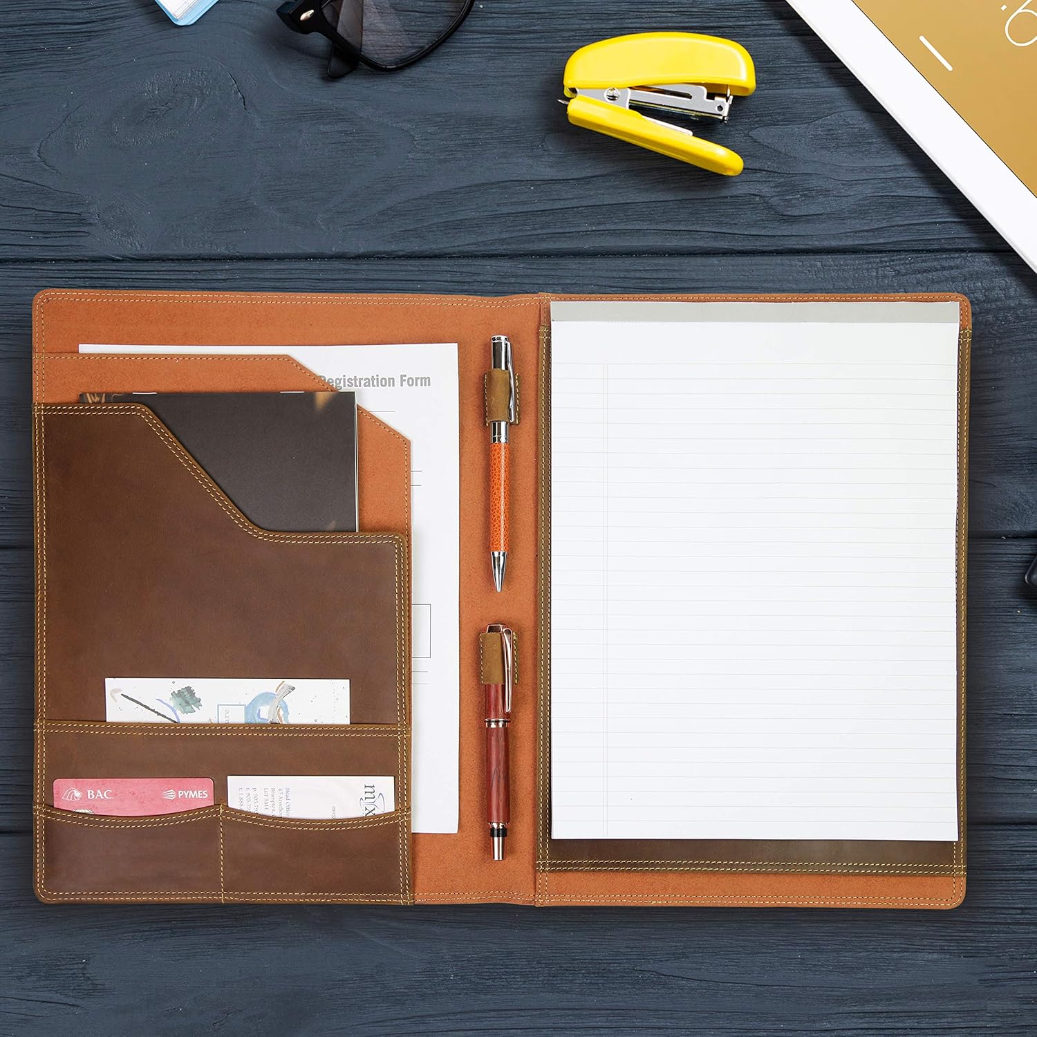 Wanderings Brown Alligator Pattern Leather Padfolio - 10x13" - Professional Organizer and Resume Folder Crocodile Leather Print Document Portfolio with Writing Pad. Ideal Gift for Men and Women 4 91v+Br+P rL. AC SL1500 - northernschoolofshiatsu.co.uk