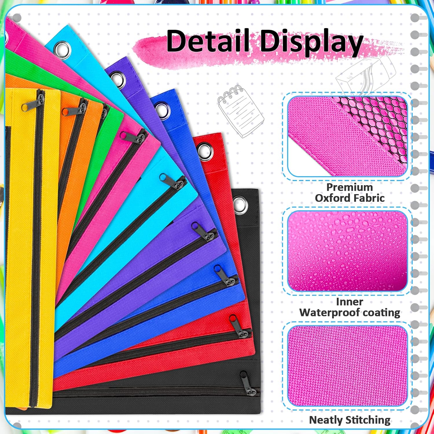 EAONE 36 Pack Pencil Pouch for 3 Ring Binder with Zipper, Double Pockets Pencil Case Bag Bulk for School Student, Office, Home, Classroom Supplies, 9 Colors 16 91w5ZAU+06L. AC SL1500 - northernschoolofshiatsu.co.uk