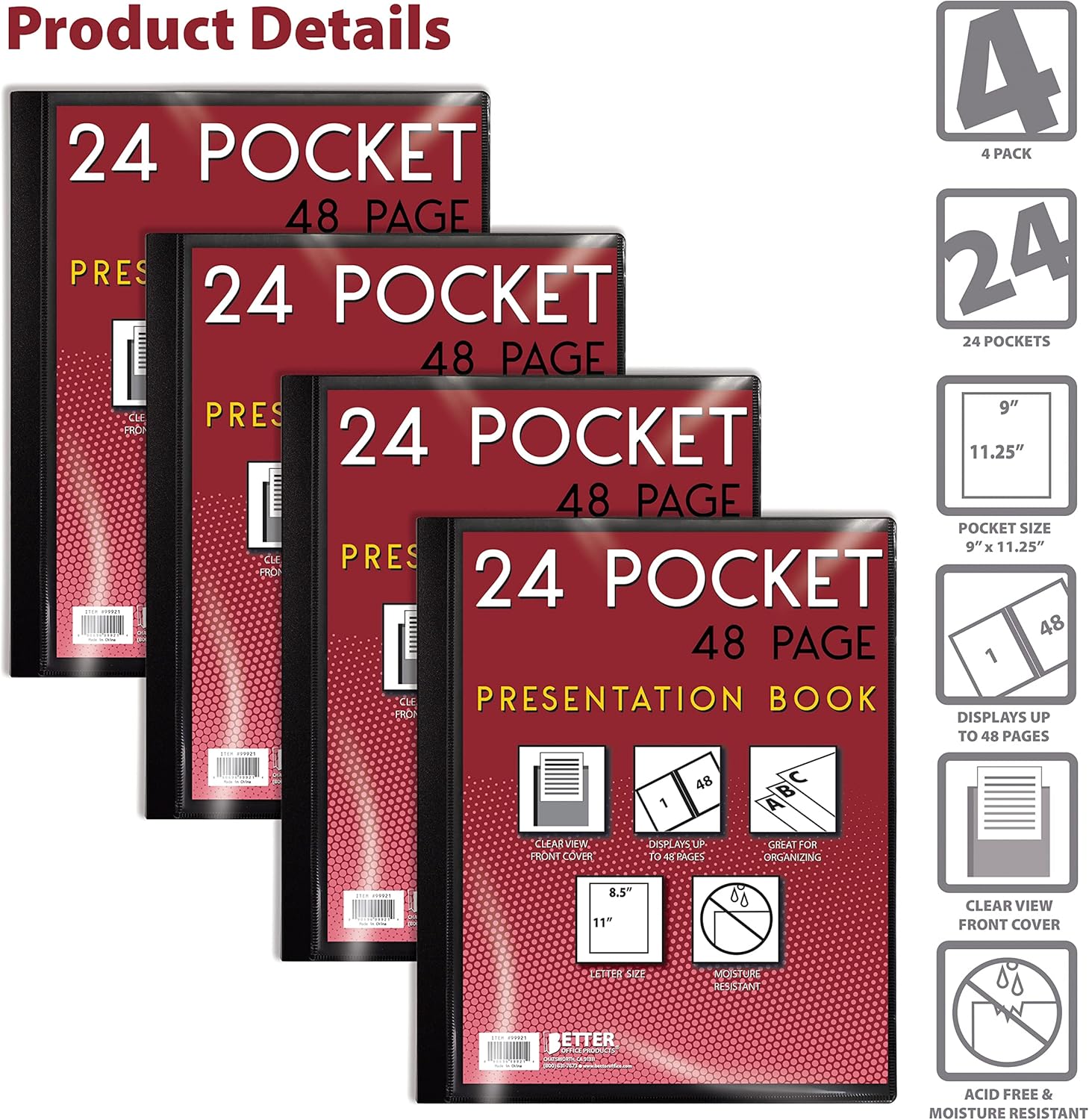 Better Office Products 24 Pocket Bound Presentation Book, Black, Clear View Front Cover, 48 Sheet Protector Pages, 8.5" x 11" Sheets, Art Portfolio, Durable Poly Covers, Letter Size (4 Pack) 3 - northernschoolofshiatsu.co.uk