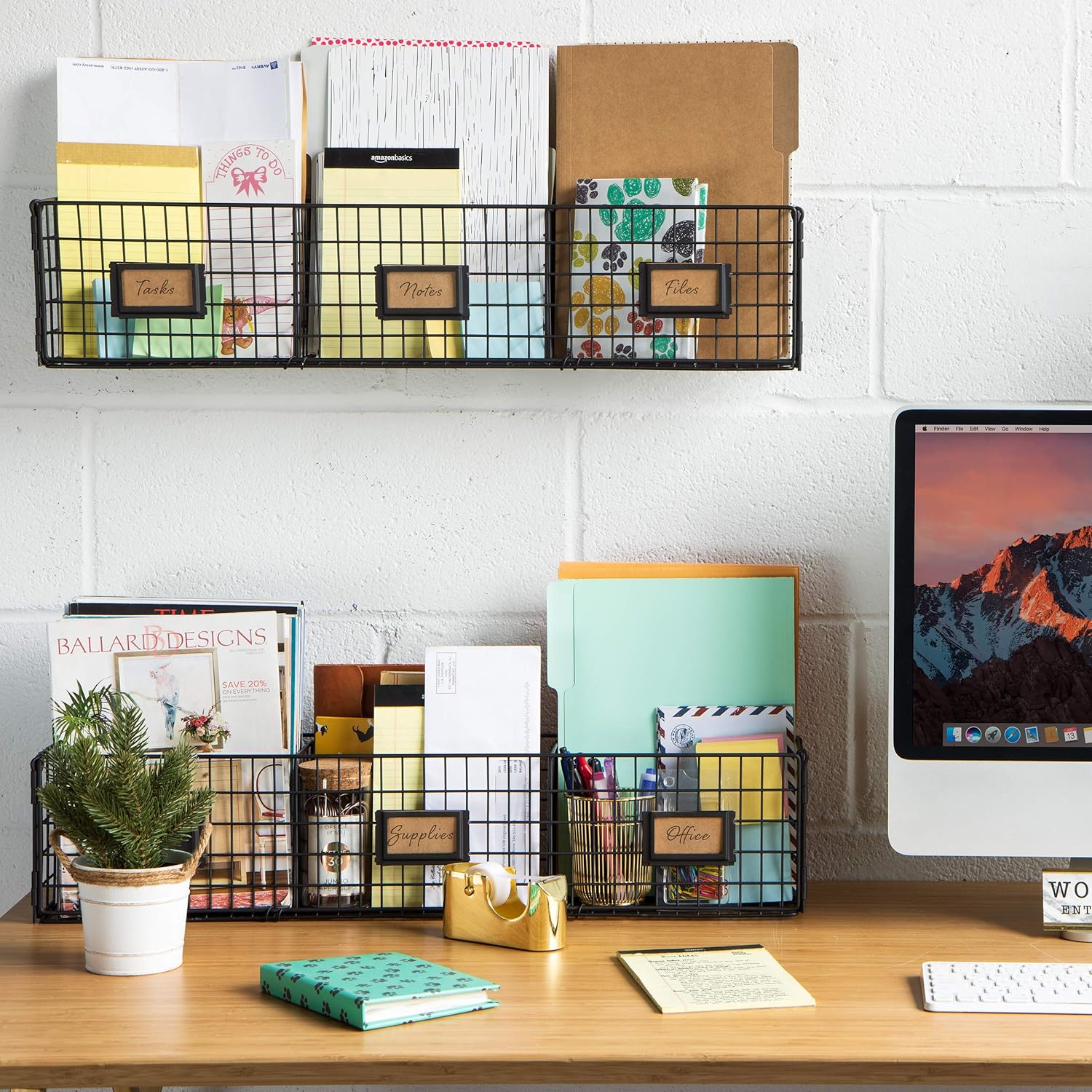 Wall35 Amalfi Hanging File Folders Office Desk Organizer Wall Mount Wire Basket Storage Magazine Holder 3 Sectional Set of 2 Black 2 - northernschoolofshiatsu.co.uk
