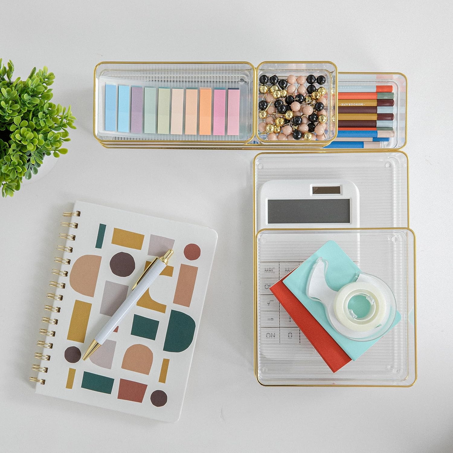 Martha Stewart Kerry Plastic Stackable Office Desk Drawer Organizers, Set of 6, with Gold Trim 10 - northernschoolofshiatsu.co.uk
