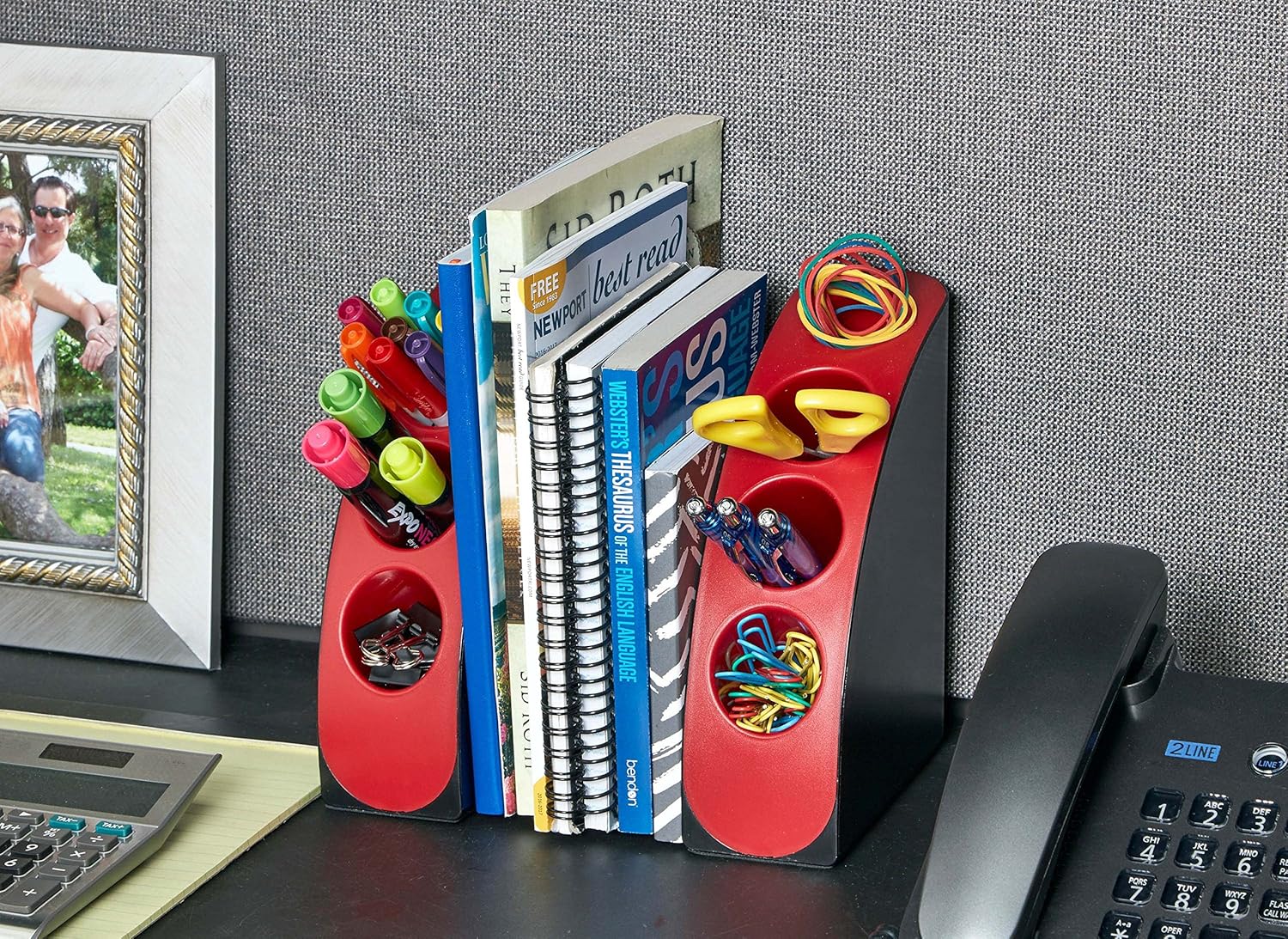 AdirOffice Smart Quarter Bookends & Office Desk Organizer - Heavy Duty Plastic w/Non Skid Bottom - Includes Storage Wells to Keep Your Pens/Pencils in Place for Office/School/Library Use (White) 2 A1+wLrFJlZL. SL1500 - northernschoolofshiatsu.co.uk